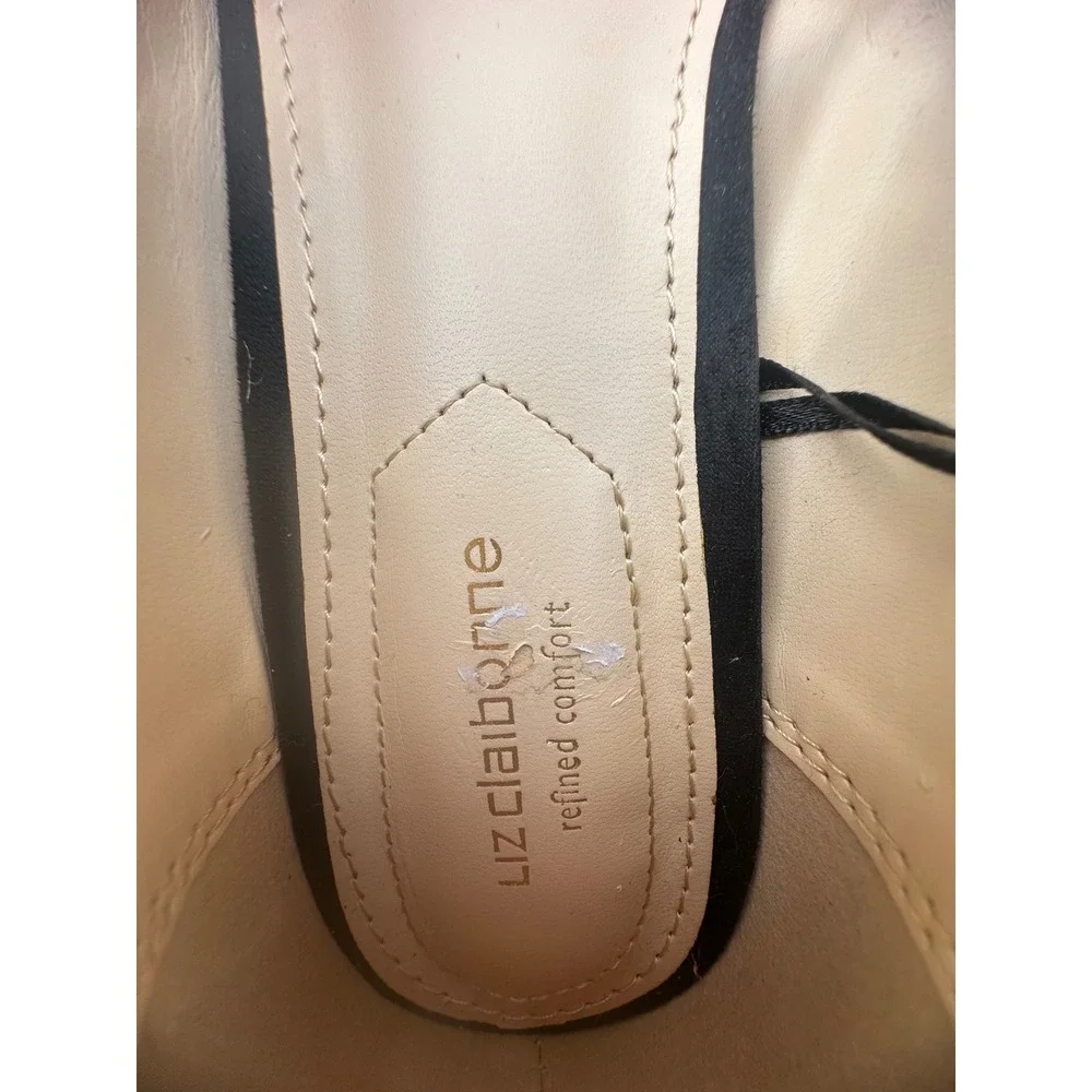 Liz Claiborne Kalpeni Pumps Womens 8 Black Good Block Heel Round Toe Textile
